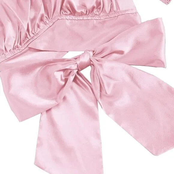 🎀 Pink Satin Bow-Back Crop Top | Small | NWT | Coquette - Picture 3 of 5